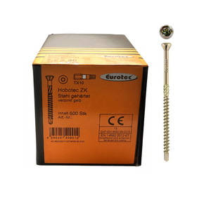 Skrūves ar dekoratīvo galviņu (3.2 X 30 - 60 mm, TORX 10, 500 gab, tērauda, dzelteni cinkotas, Eurotec)