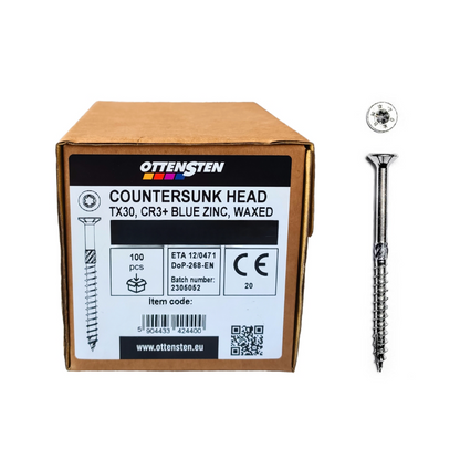 Skrūve kokam 4 X 30-60 mm (TORX 20, iekšdarbiem, cinkota, gremdgalva, 200gab., Ottensten)