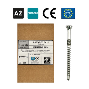 Stainless Steel Facade Screws for Wood 4X40, TX15 Head, for Outdoor Work, A2, 200 pcs.