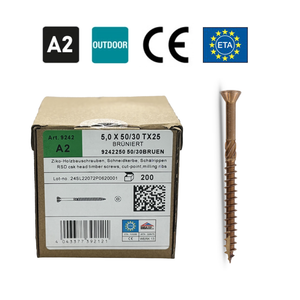 Deck Screws 5X50mm, A2 Class, 200pcs., TX25 Head, Stainless Steel