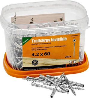 Terases skrūves 4.2X60, A4 nerūs. tērauds, 200gab. (HECO / CAMO slēptā skrūvju sitēma)